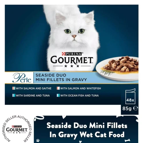 48 x 85g Gourmet Wet Cat Food Perle Seaside Duo Mini Fillets In Gravy